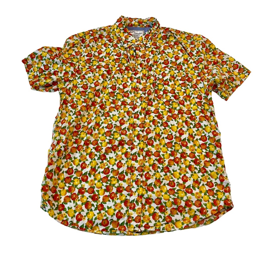 Modern Liberation Allover Fruit Print Button Up Shirt  Mens Medium